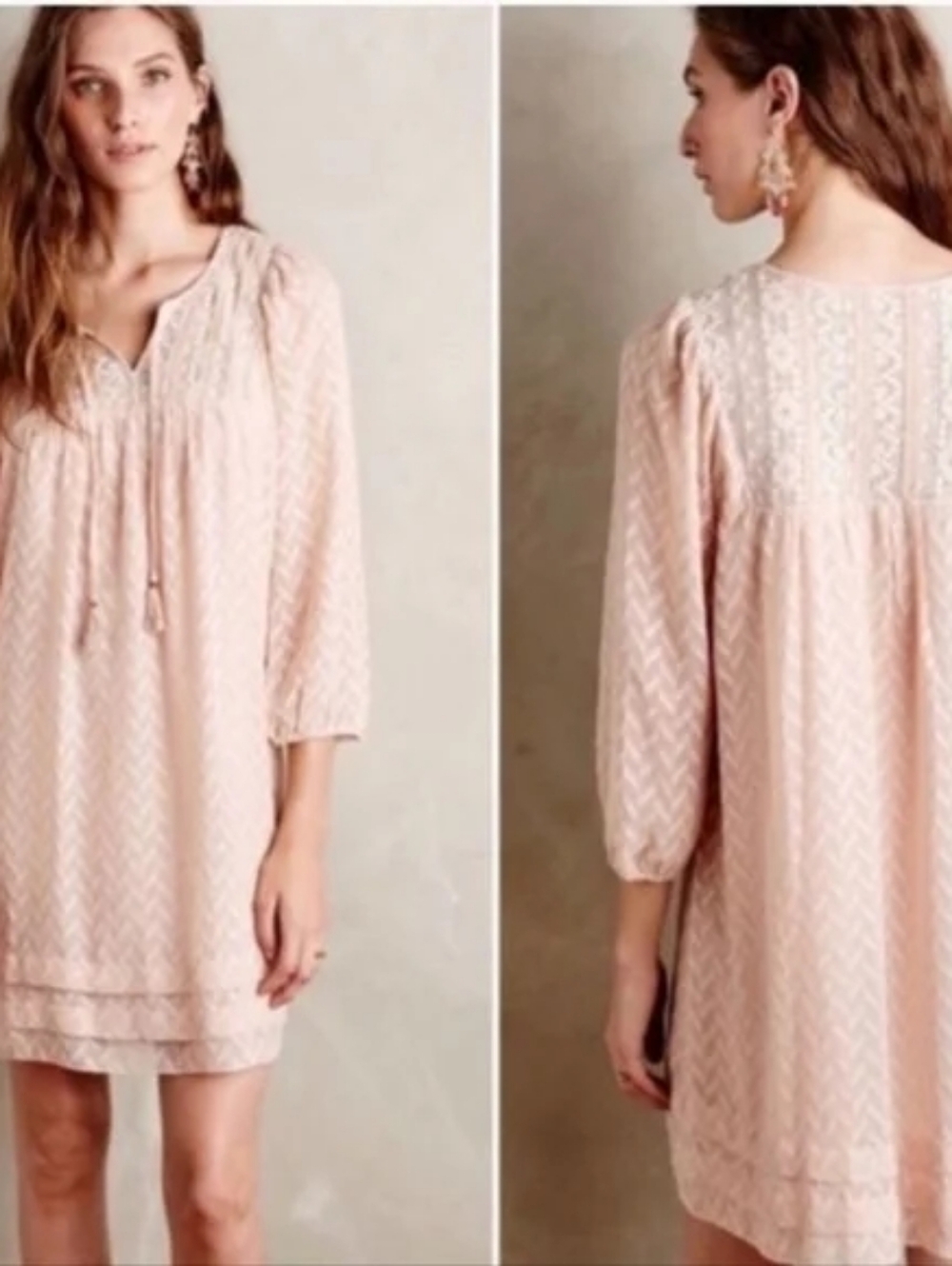 Anthropologie Blush Pink Anwen Boho Dress (Size Small)